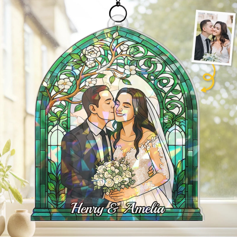 Custom Photo Hologram Acrylic Suncatcher - Personalized Anniversary Wedding Gifts For Husband And Wife, Him And Her - Eternal Vows, Eternal Glow