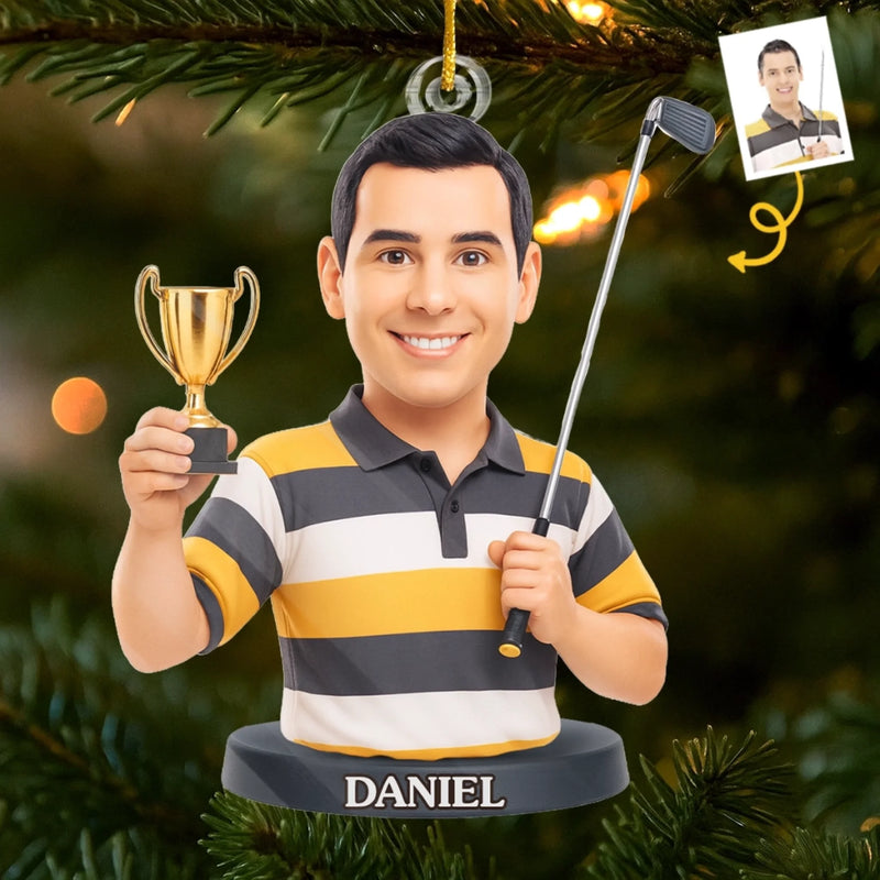 Custom Photo Acrylic Ornament - Personalized Christmas Birthday Golf Gifts For Men, Women - Walking Fairways Building Memories