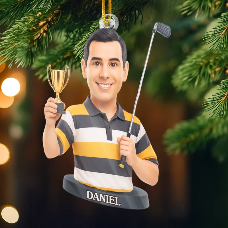 Custom Photo Acrylic Ornament - Personalized Christmas Birthday Golf Gifts For Men, Women - Walking Fairways Building Memories
