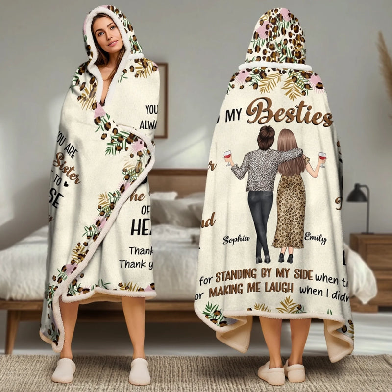 Custom Snuggle Blanket, Hoodie Blanket - Personalized Best Friend Birthday Gifts For Women, Besties, Sisters, BFF - Smiles Shine Stronger With Friends