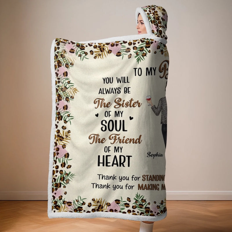 Custom Snuggle Blanket, Hoodie Blanket - Personalized Best Friend Birthday Gifts For Women, Besties, Sisters, BFF - Smiles Shine Stronger With Friends