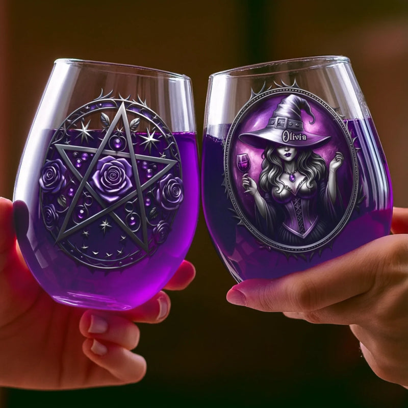Custom Wine Glass - Personalized Halloween Witchy  Gifts For Women, Besties, Sisters, BFF - Witching You Were Here