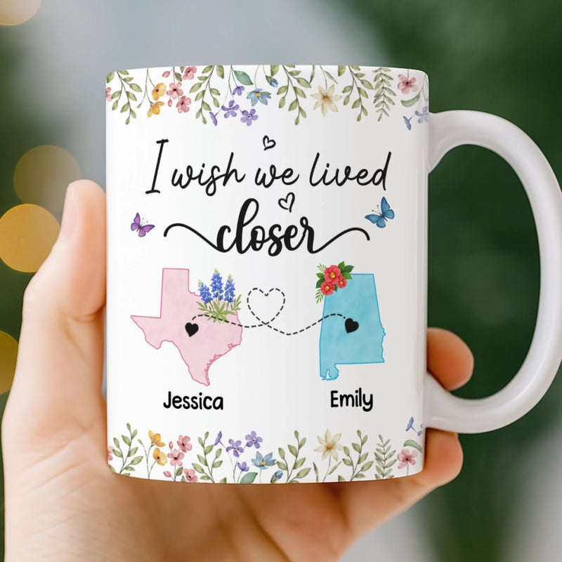 Custom Long Distance Mug - Personalized Best Friend Christmas Birthday Gifts For Women, Besties, Sisters, BFF - Side By Side Always Stronger