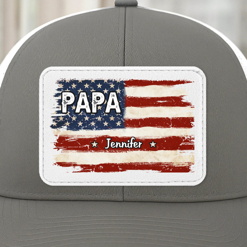 Family First Always - Family Personalized Custom Leather Patch Mesh Cap - Father's Day, Gift For Dad, Grandpa