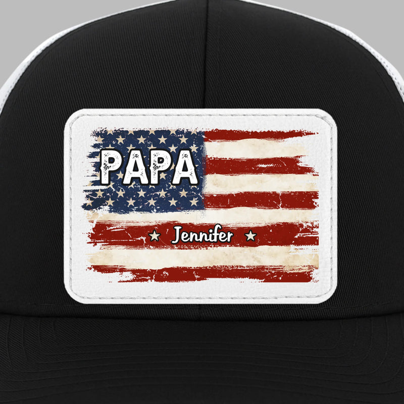 Family First Always - Family Personalized Custom Leather Patch Mesh Cap - Father's Day, Gift For Dad, Grandpa