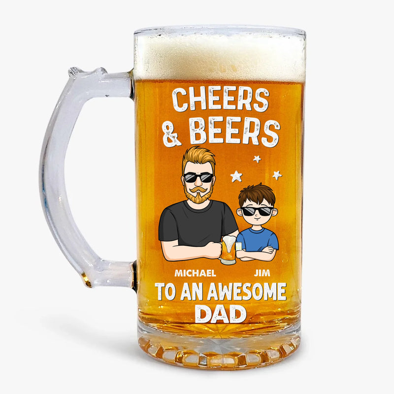 Cheers To Fatherhood - Family Personalized Custom Glass Beer Mug - Father's Day, Gift For Dad, Grandpa