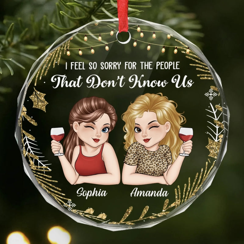 Custom Circle Glass Ornament - Personalized Best Friend Christmas Birthday Gifts For Women, Besties, Sisters, BFF - Laughter Louder With You Around