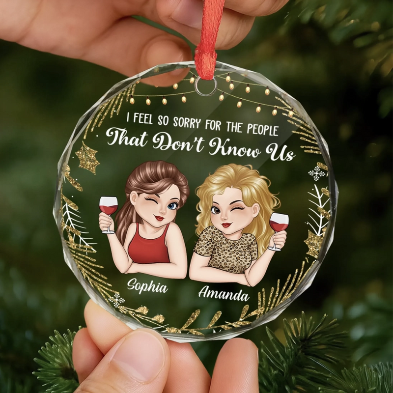Custom Circle Glass Ornament - Personalized Best Friend Christmas Birthday Gifts For Women, Besties, Sisters, BFF - Laughter Louder With You Around