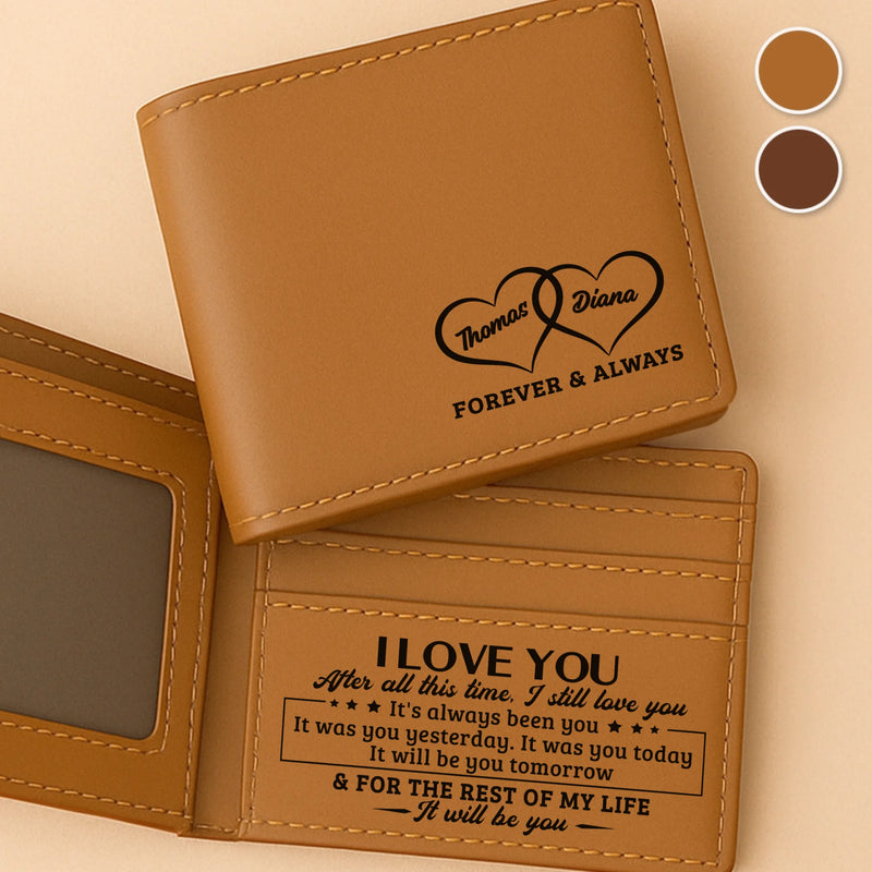 Custom Engraved Bifold Leather Wallet Two Sides - Personalized Anniversary Wedding Gifts For Husband And Wife, Him And Her - Endlessly In Love With You