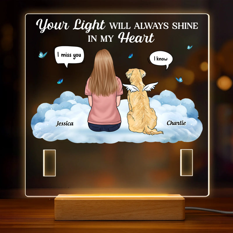 Custom Pet Loss Memorial Light - Personalized Pet Memorial Gifts For Dogs, Cats - Always In My Heart
