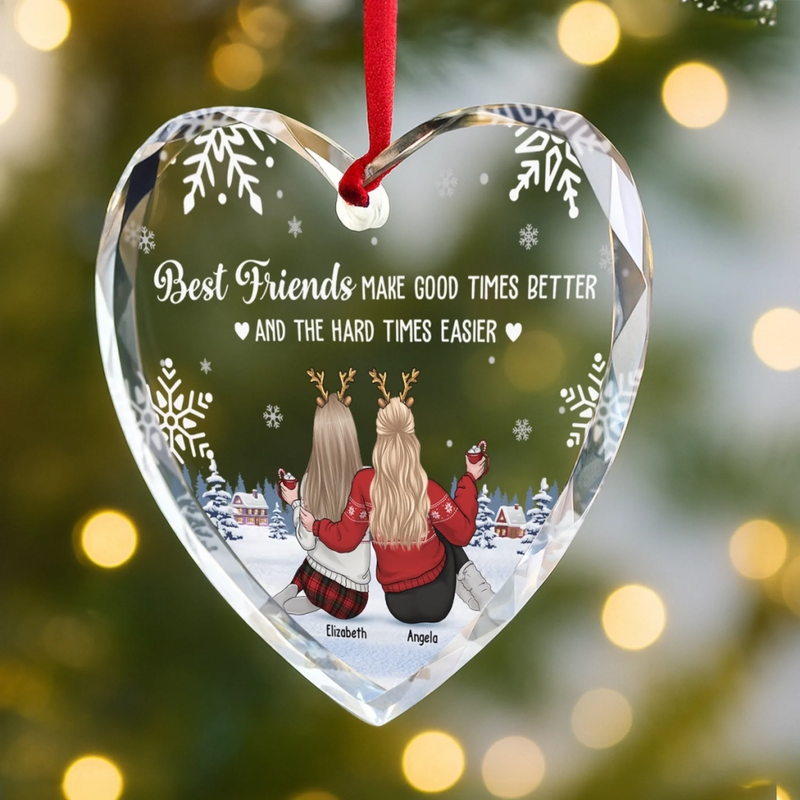 Custom Heart Glass Ornament - Personalized Best Friend Christmas Birthday Gifts For Women, Besties, Sisters, BFF - Life Is Brighter With You