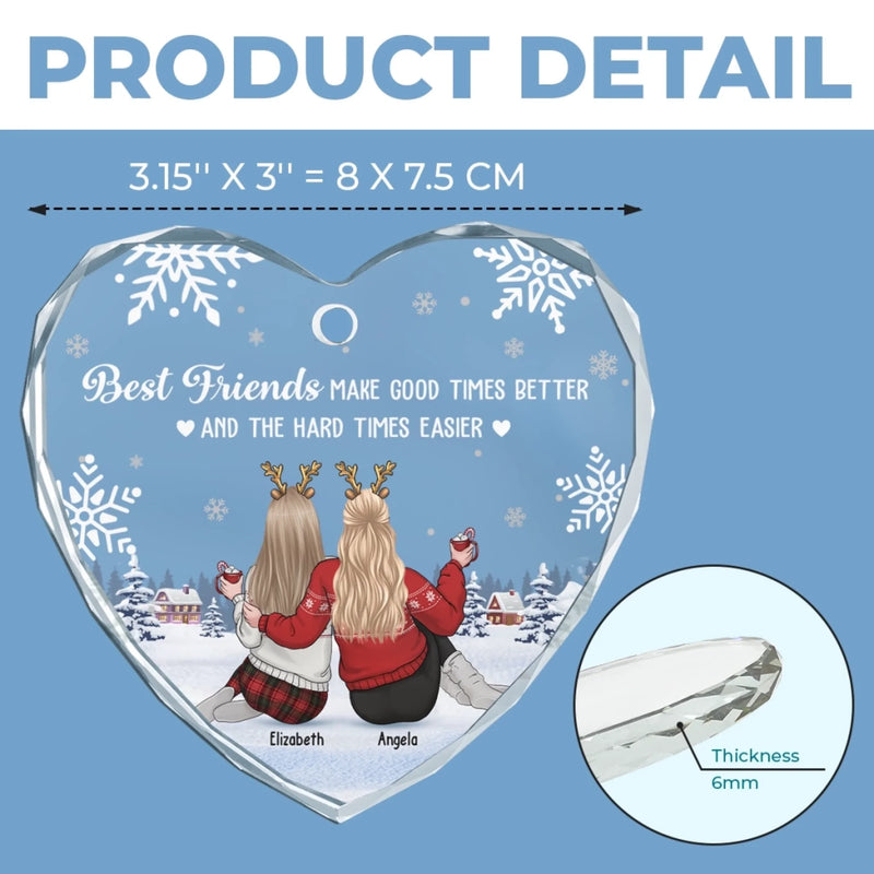 Custom Heart Glass Ornament - Personalized Best Friend Christmas Birthday Gifts For Women, Besties, Sisters, BFF - Life Is Brighter With You