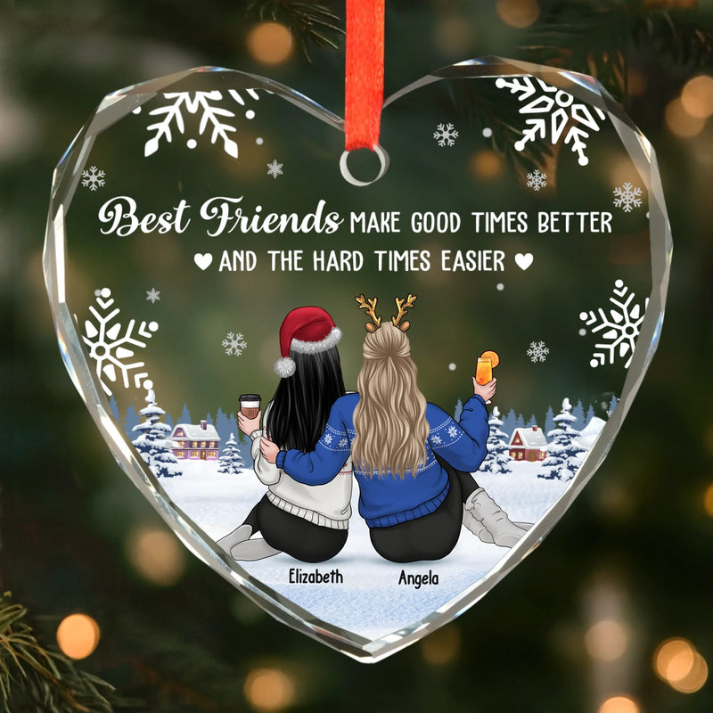Custom Heart Glass Ornament - Personalized Best Friend Christmas Birthday Gifts For Women, Besties, Sisters, BFF - Life Is Brighter With You