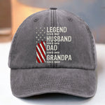 Born To Be A Legend - Family Personalized Custom Vintage Washed Denim Baseball Cap US - 4th Of July, Gift For Husband, Dad, Grandpa