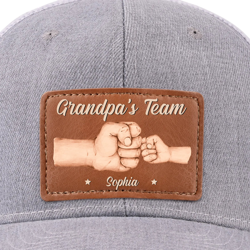 Team Daddy, No Substitutes - Family Personalized Custom Leather Patch Hat - Father's Day, Gift For Dad, Grandpa
