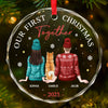 Our First Christmas Together - Dog & Cat Personalized Custom Circle Glass Ornament - Christmas Gift For Husband Wife, Anniversary, First Christmas, Pet Owners, Pet Lovers