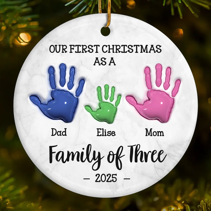 Custom Ceramic Ornament - Personalized Christmas Birthday Gifts For Mom, Dad, Kids - Our First Handprint Christmas Keepsake