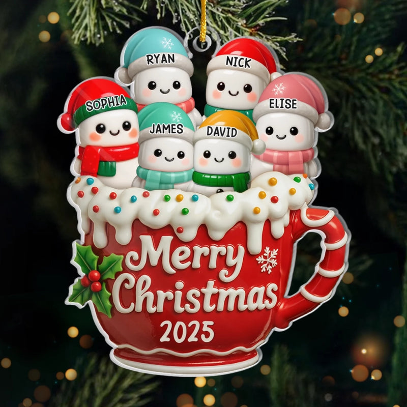 Custom Acrylic Ornament - Personalized Christmas Birthday Gifts For Mom, Dad, Kids - Cocoa Cuddles With Family