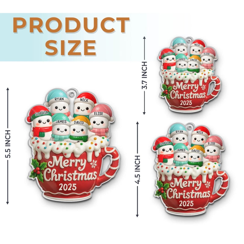 Custom Acrylic Ornament - Personalized Christmas Birthday Gifts For Mom, Dad, Kids - Cocoa Cuddles With Family