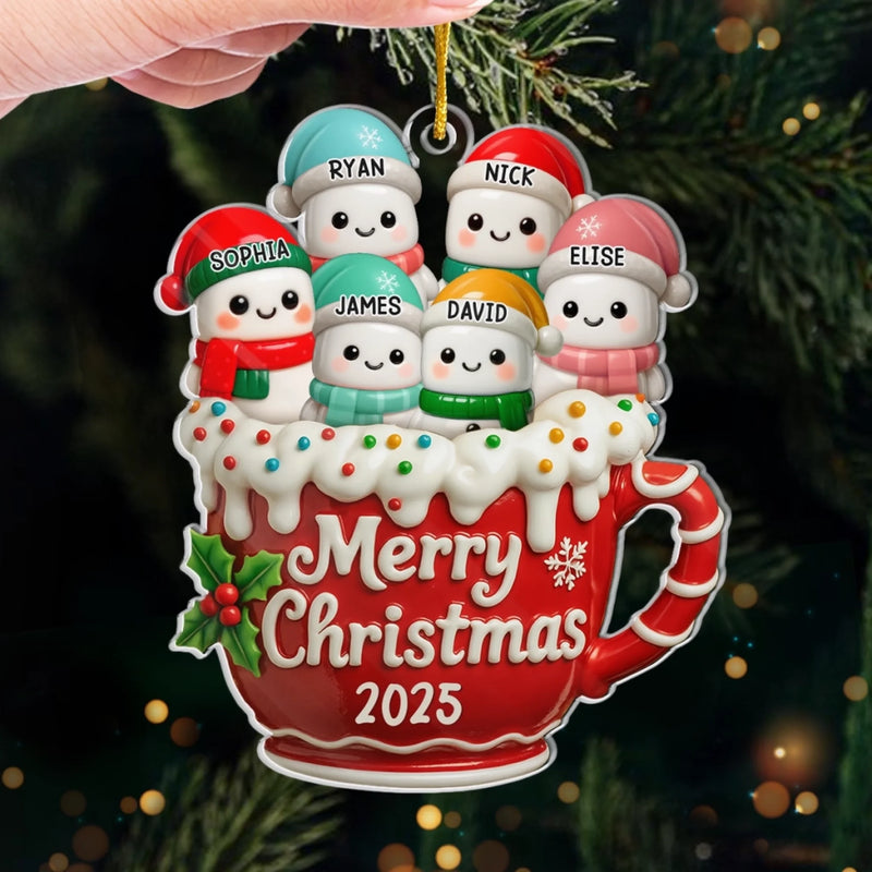 Custom Acrylic Ornament - Personalized Christmas Birthday Gifts For Mom, Dad, Kids - Cocoa Cuddles With Family