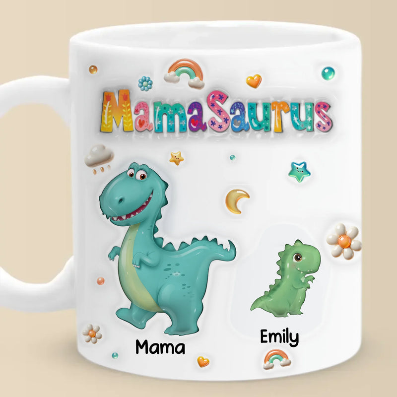 Tiny Dino, Big Love - Family Personalized Custom 3D Inflated Effect Printed Mug - Mother's Day, Gift For Mom, Grandma
