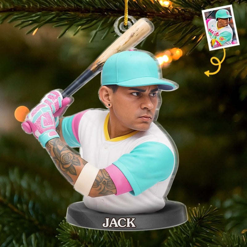 Custom Photo Acrylic Ornament - Personalized Christmas Birthday Sport Gifts For Sports Lovers - Holiday Homerun Hitter