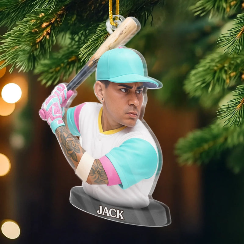 Custom Photo Acrylic Ornament - Personalized Christmas Birthday Sport Gifts For Sports Lovers - Holiday Homerun Hitter
