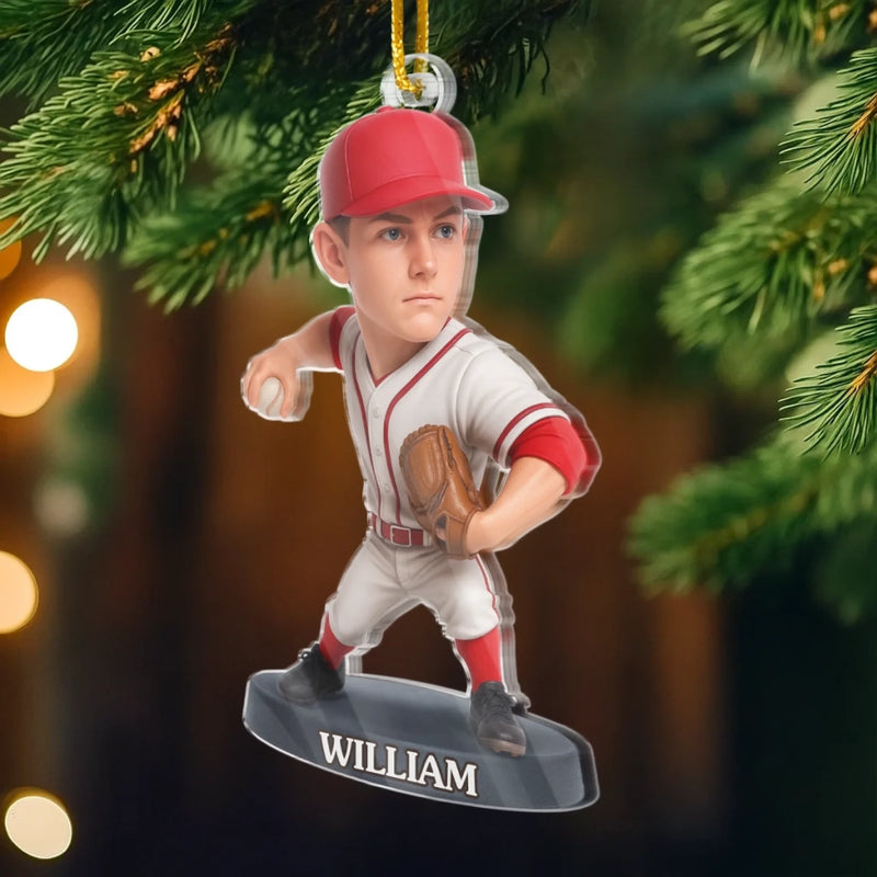 Custom Photo Acrylic Ornament - Personalized Christmas Birthday Sport Gifts For Sports Lovers - Born To Pitch, Built To Win