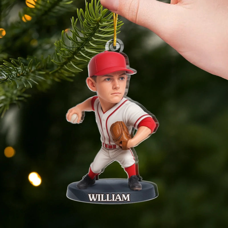Custom Photo Acrylic Ornament - Personalized Christmas Birthday Sport Gifts For Sports Lovers - Born To Pitch, Built To Win