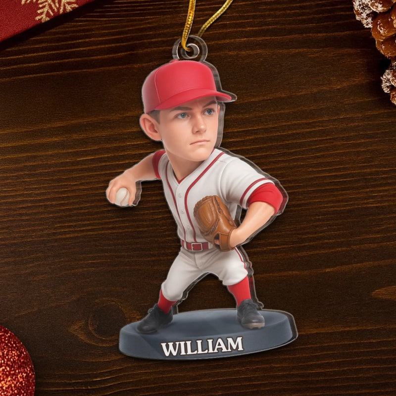 Custom Photo Acrylic Ornament - Personalized Christmas Birthday Sport Gifts For Sports Lovers - Born To Pitch, Built To Win