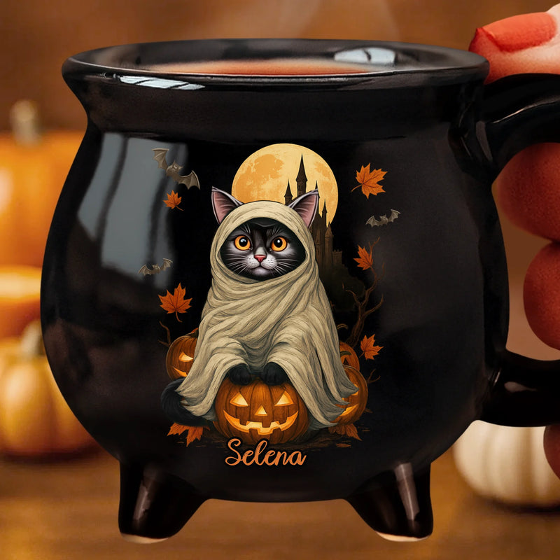 Custom 12oz Ceramic Cauldron Coffee Mug - Personalized Halloween Witchy Gifts For Besties, Sisters, BFF, Family, Yourself - Potion And Purrs
