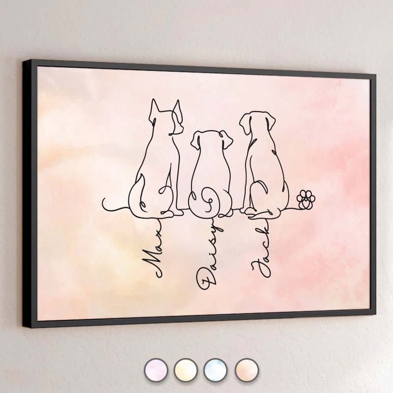 Custom Line Art Horizontal Poster - Personalized Pet Memorial Sympathy Gifts For Dogs - Furry Souls, Endless Love