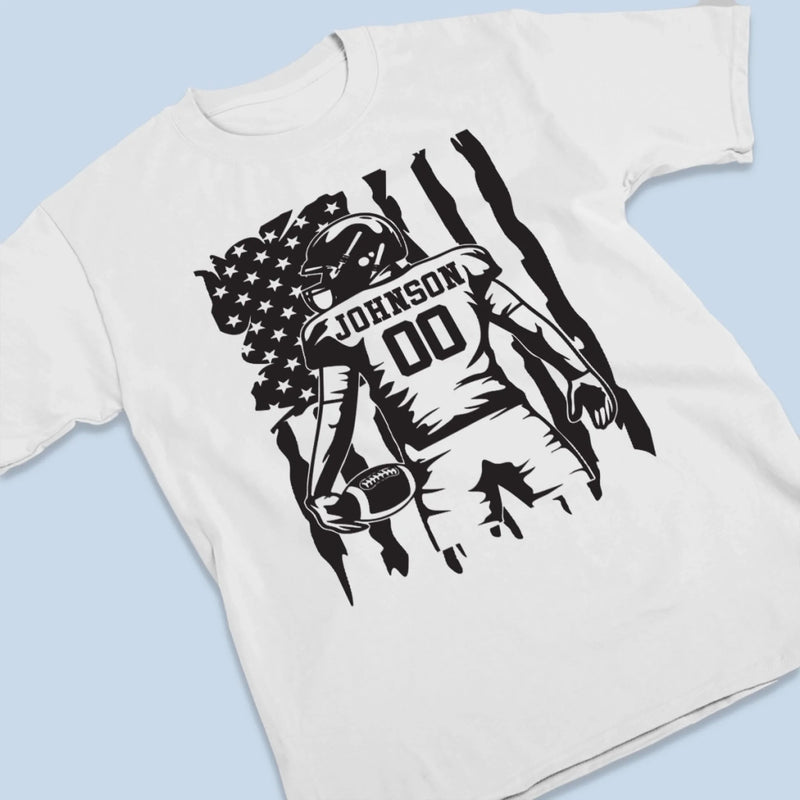 Custom Football Player T-shirt, Hoodie - Personalized Birthday Football Gifts For American Football Players, Football Lovers, NFL Fans - American Football With Flag