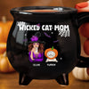 Custom 12oz Ceramic Cauldron Coffee Mug - Personalized Halloween Witchy Gifts For Cat Lovers, Cat Mom And Dad - Spooky Cat Mom