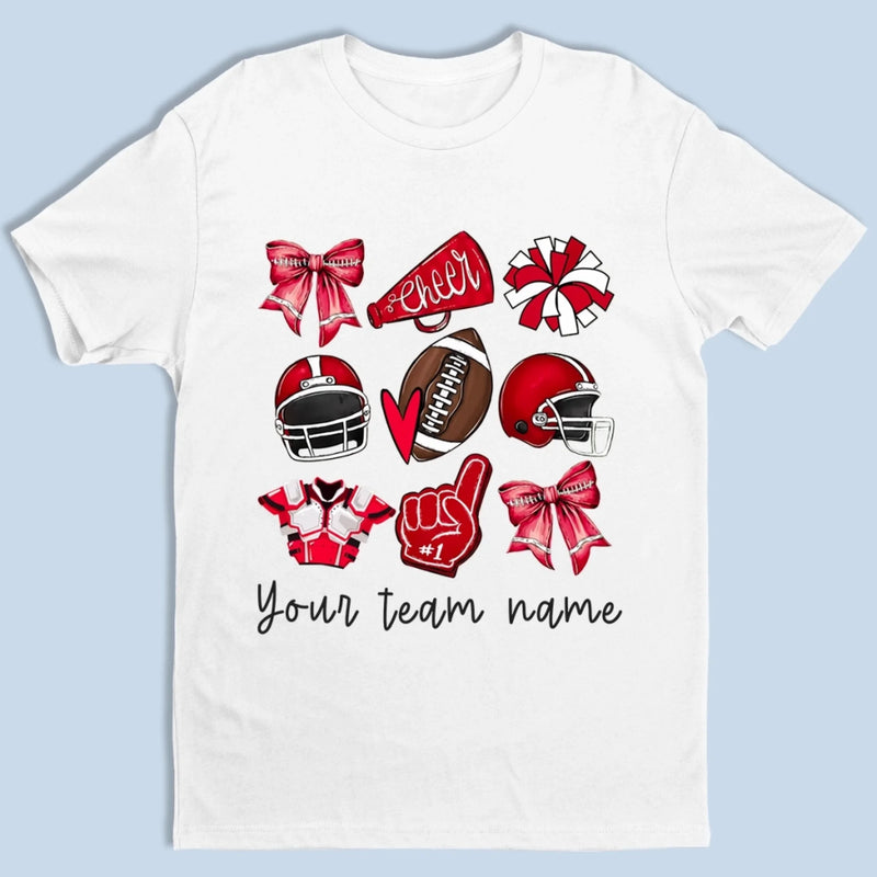 Custom Football Cheer Mom T-shirt, Hoodie - Personalized Birthday Football Gifts For American Football Players, Cheerleader, Football Lovers, Football Mom, Football Grandparent, - American Football Coquette Bow Team
