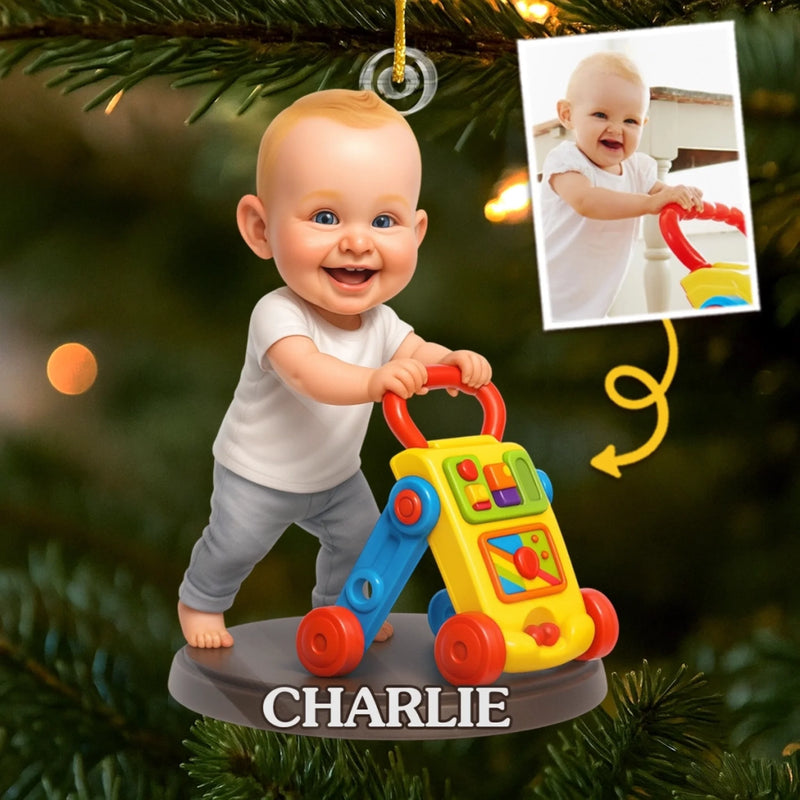 Custom Photo Acrylic Ornament - Personalized Christmas Baby Shower, Gender Reveal Gifts For New Moms, New Dads, New Parents - Tiny Steps Big Love Ahead