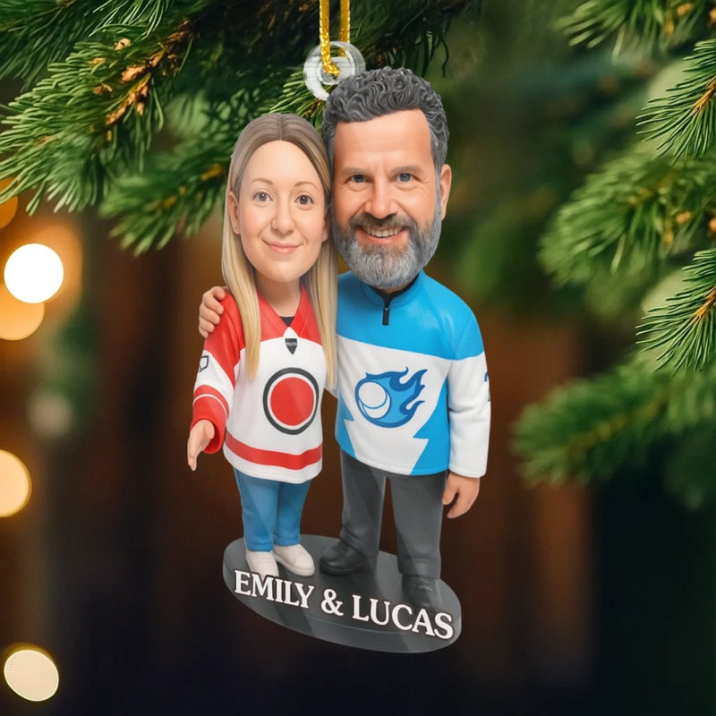 Custom Photo Acrylic Ornament - Personalized Christmas Birthday Ice Hockey Gifts For Ice Hockey Lovers, Sports Fans, Sports Lovers, Husband And Wife - Love On Ice, Forever Nice