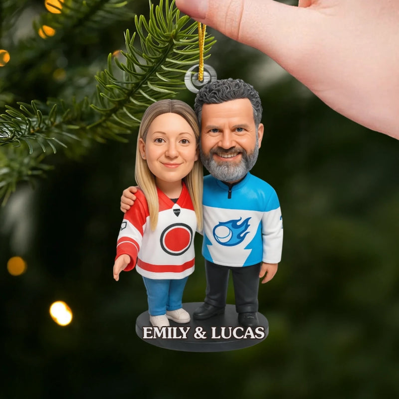 Custom Photo Acrylic Ornament - Personalized Christmas Birthday Ice Hockey Gifts For Ice Hockey Lovers, Sports Fans, Sports Lovers, Husband And Wife - Love On Ice, Forever Nice