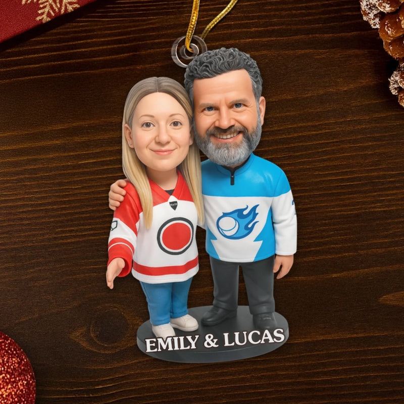 Custom Photo Acrylic Ornament - Personalized Christmas Birthday Ice Hockey Gifts For Ice Hockey Lovers, Sports Fans, Sports Lovers, Husband And Wife - Love On Ice, Forever Nice