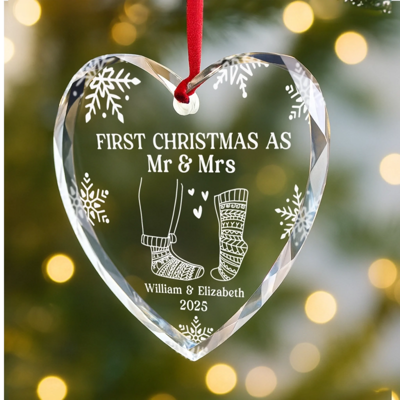 Custom First Christmas Heart Glass Ornament - Personalized Anniversary Christmas Wedding Gifts For Husband And Wife, Him And Her - A Season Of Love