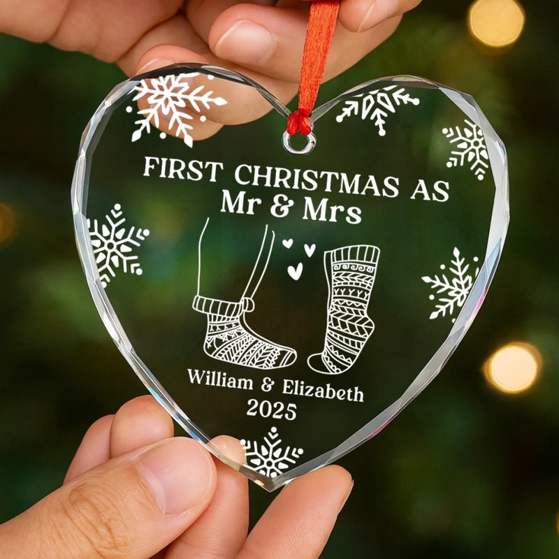 Custom First Christmas Heart Glass Ornament - Personalized Anniversary Christmas Wedding Gifts For Husband And Wife, Him And Her - A Season Of Love