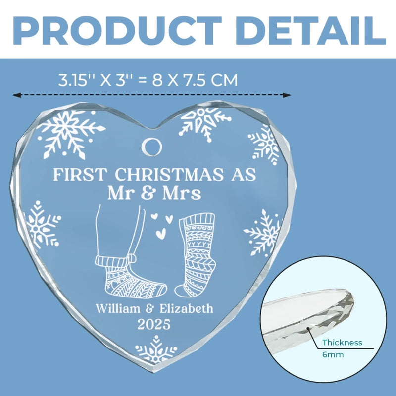 Custom First Christmas Heart Glass Ornament - Personalized Anniversary Christmas Wedding Gifts For Husband And Wife, Him And Her - A Season Of Love