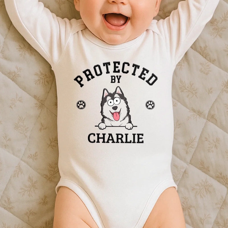 Custom Long Sleeve Baby Onesie - Personalized Baby Shower, Gender Reveal Gifts For New Moms, New Dads, New Parents, Dog Dad And Mom - Gentle Paws Guard Tiny Dreams