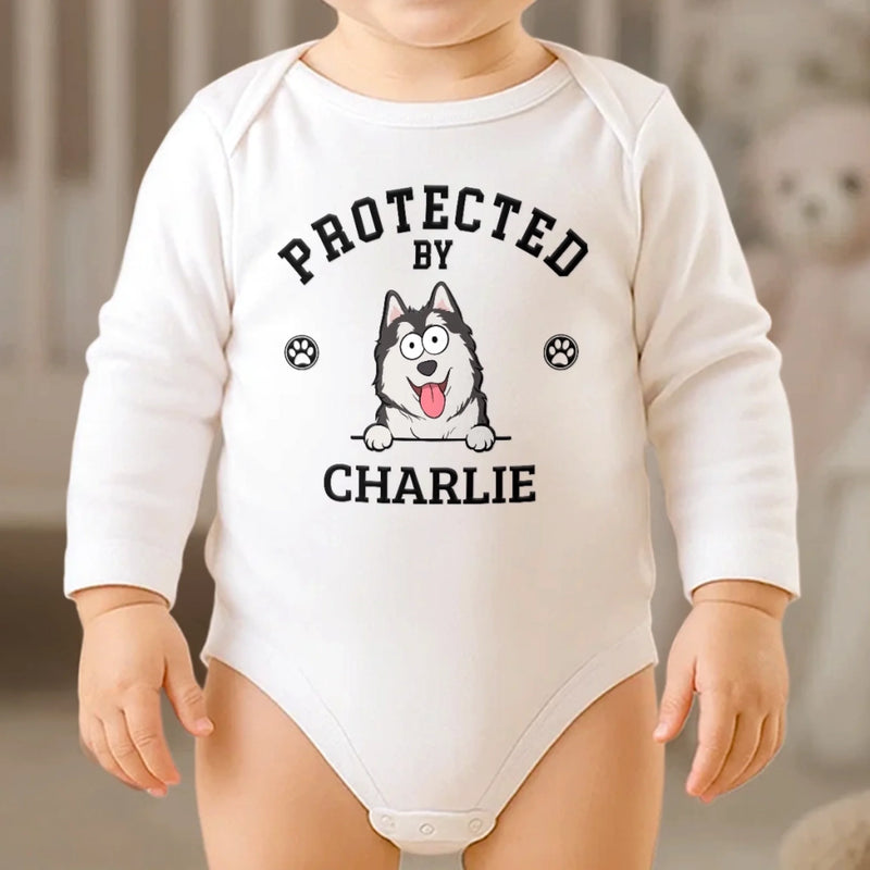 Custom Long Sleeve Baby Onesie - Personalized Baby Shower, Gender Reveal Gifts For New Moms, New Dads, New Parents, Dog Dad And Mom - Gentle Paws Guard Tiny Dreams