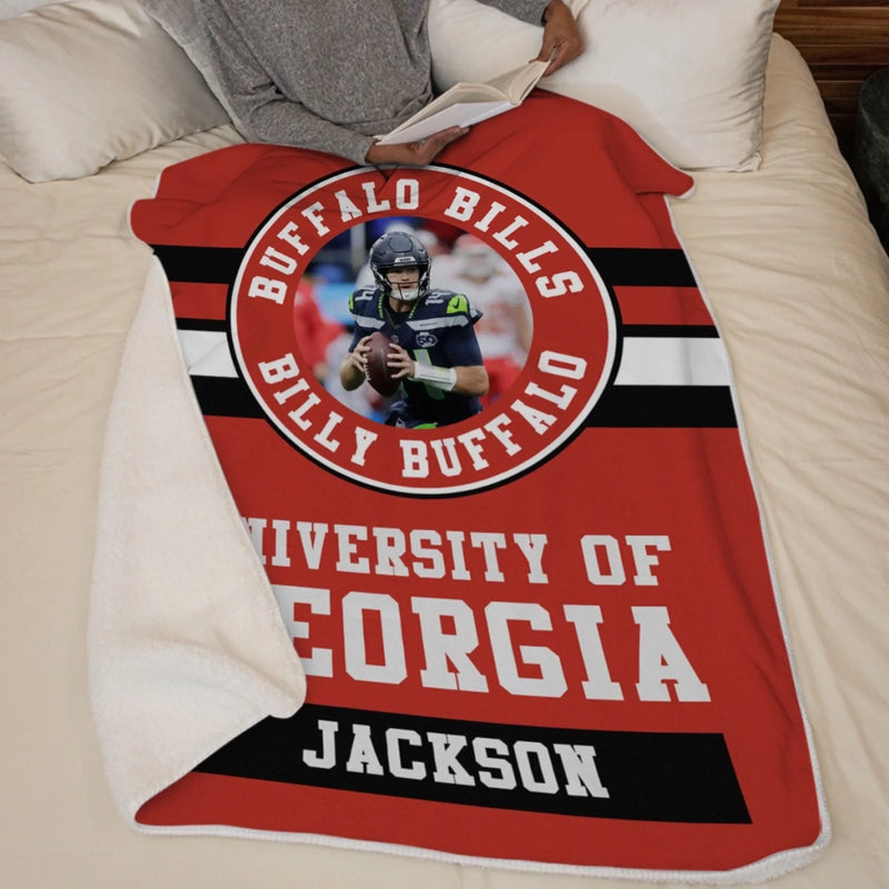Custom Photo Football Blanket - Personalized Gift For Birthday, Football Football Lovers, NFL Fans, Sport Lovers, Senior Graduation Gift - University Logo And Team