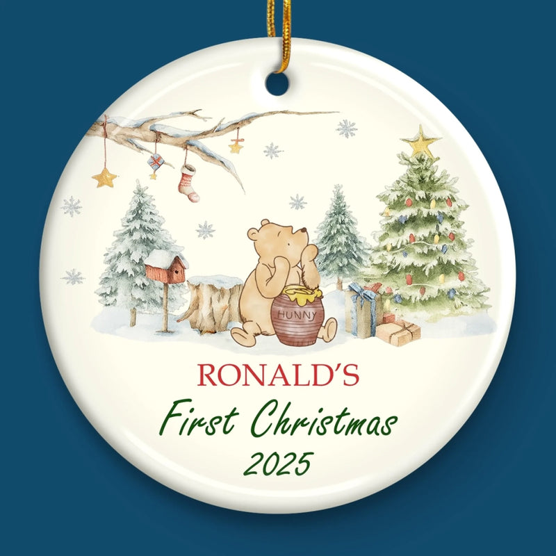 Custom Ceramic First Christmas Ornament - Personalized Christmas Baby Shower, Gifts For New Moms, New Dads, New Parents - Santa’s Littlest Fan