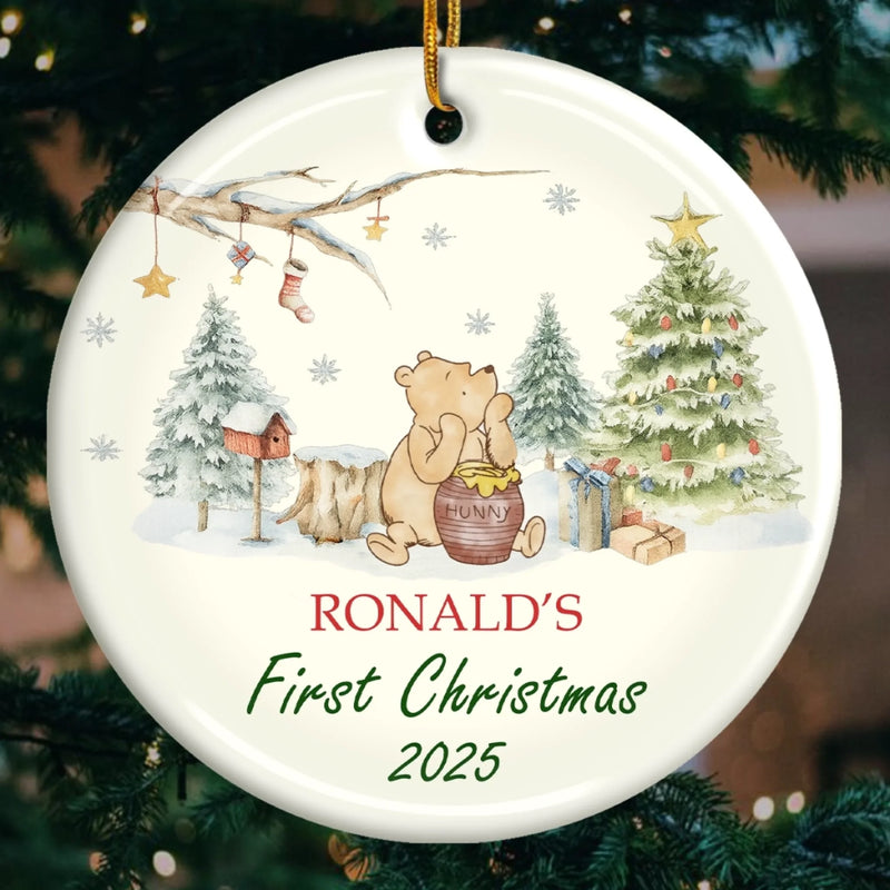 Custom Ceramic First Christmas Ornament - Personalized Christmas Baby Shower, Gifts For New Moms, New Dads, New Parents - Santa’s Littlest Fan