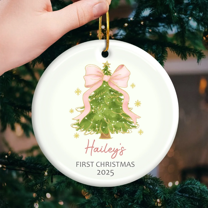 Custom Baby First Christmas Ceramic Ornament - Personalized Christmas Baby Shower, Gifts For New Moms, New Dads, New Parents - First Christmas Cuddles
