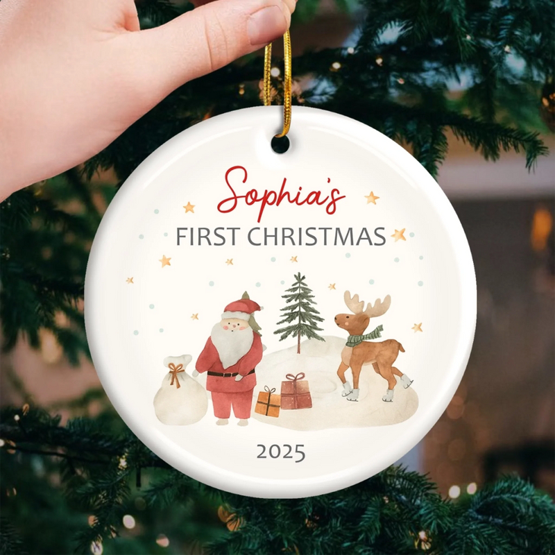 Custom Ceramic First Christmas Ornament - Personalized Christmas Baby Shower, Gifts For New Moms, New Dads, New Parents - Our Christmas Miracle