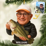 Custom Photo Acrylic Ornament - Personalized Christmas Birthday Fishing Gifts For Dad, Grandpa, Fisherman - Hooked On Happiness